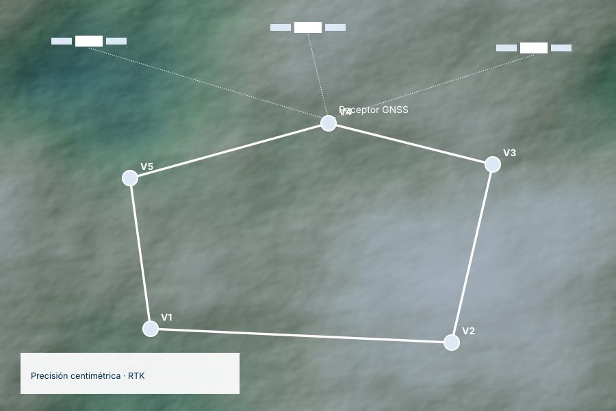 Esquema de un levantamiento de linderos con receptor GNSS